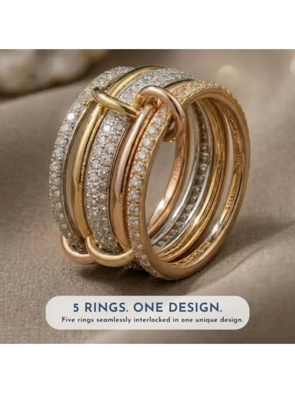 18K Gold Plated Stackable Rings Set for Women, Non-Tarnish CZ Chunky